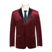 Men's Renoir Velvet Tuxedo Blazer Jacket Satin Peak Lapel Slim 290-8 Burgundy image 3