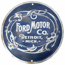 Ford Motor Co. Detroit, Mich. Blue Vintage Round 12&quot; Diameter Metal Plate Sign - £28.30 GBP