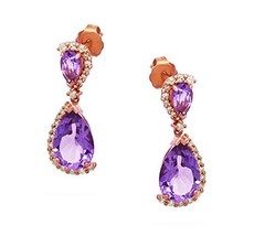 AFJewels 10k Rose Gold 0.27 Cttw Genuine Amethyst Diamond Dangling Earrings - $199.00