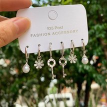 ANENJERY 6-piece Imitation  Key Flower Pendant Hoop Earrings For Women Fashion C - £14.89 GBP