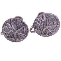 Vintage Sterling Silver Boho Floral Design Screw On Earrings - £23.48 GBP