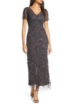 Pisarro Nights D2063 Beaded Mesh Column Gown SZ 16 Slate - $143.55