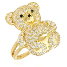 2.Ct Round Cut CZ Moissanite Puffed Teddy Bear Ring Yellow Gold Silver Pleated - £89.20 GBP