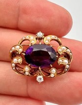 New Antique Style 14k Yellow Gold Plated Simulated Amethyst Beautiful Pin Brooch - £144.83 GBP