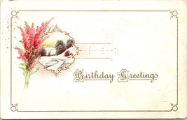 1914 Happy Birthday Greetings Art Nouveau Flowers Landscape Gold Accent Postcard - £7.77 GBP
