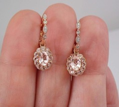 3Ct Oval Cut  Morganite Drop Dangle Women&#39;s Earrings 14k Rose Gold Plated - $178.19