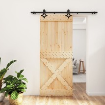 Sliding Door with Hardware Set 85x210 cm Solid Wood Pine - £121.31 GBP