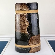 Studio Art Pottery Double Bound Olive Green Brown Vase - $27.72