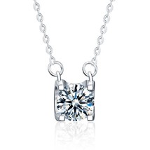 7mm Round Solitaire 1Ct Moissanite U Basket 925 Sterling Silver Pendant Necklace - £68.15 GBP