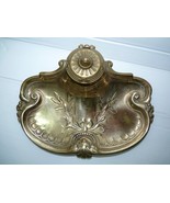 Antique c1900 European Scrolled Art Nouveau Shiny Brass Inkwell, H 5.1 cm - $175.37 CAD