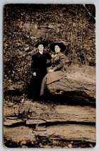 RPPC Two Affectionate Edwardian Women in Rustic Scene Large Rock Postcard H28 - £15.91 GBP