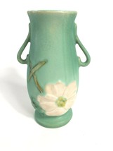 Weller Matte Green Arts and Crafts Pottery Vase Handles Dogwood Flower 1930 Vtg - £58.97 GBP