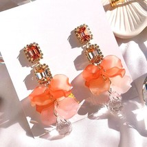 Bohemian Crystal Orange Flower Petals Earrings For Women 2021 New Jewelry Elegan - £7.80 GBP