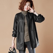 O-Neck Spring Woman&#39;s Pu Leather Jackets Long Sleeve Casual Ladies  Leather Coat - £85.18 GBP