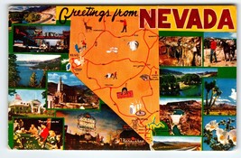 Greetings From Nevada Map Postcard State Postcard Reno Las Vegas Casinos Chrome - $9.00