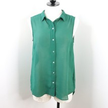 H&amp;M Women&#39;s 6 Green Sheer Loose Fit Sleeveless Button-Up Collared Tank Top - £5.59 GBP