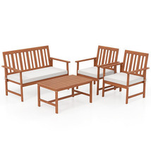 4 Pieces Acacia Wood Furniture Set with Seat Cushions and Robust Wood Frame-Whit - $6,481.91 MXN