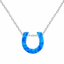 Sterling Silver Small Blue Opal Horseshoe Necklace - $638.92 MXN