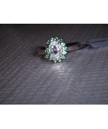 White Zircon Oval &amp; Rare Green Alexandrite Halo Ring, Silver, Size 6, 1.... - $185.25 CAD