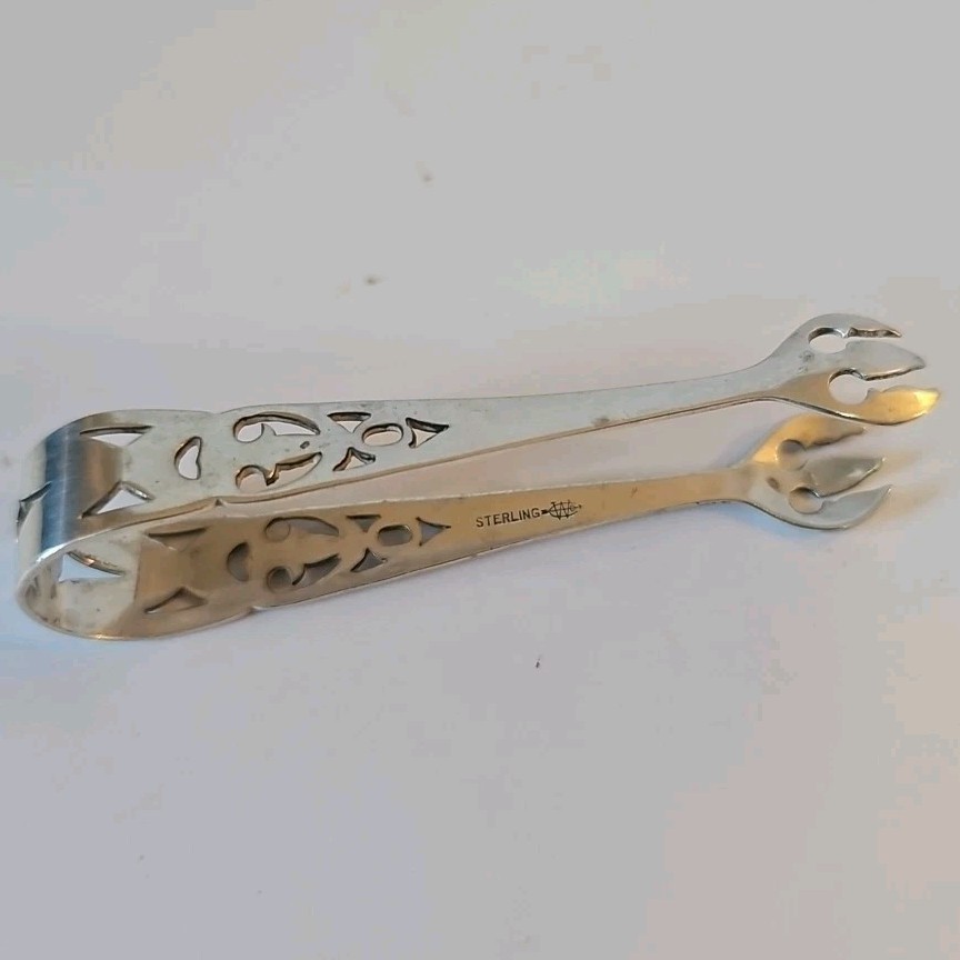 Vtg Signed Sterling Silver Sugar Cube Ice Claw Tongs 1930’s Art Deco - $32.62