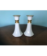 Vintage Pair French Limoges Porcelain Candlestick Holders White Gold P a... - $27.10 CAD