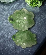 Lot of 2 Vintage Glass Cabbage Leaf Candy, Dessert, Salad Dishes 8.5&quot;X7&quot;... - £30.86 GBP