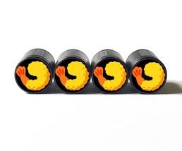 Fried Shrimp Emoji Tire Valve Stem Caps - Black Aluminum - Set of Four - £12.48 GBP