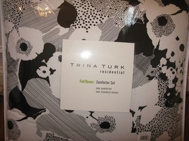 Trina Turk Sophisticated Floral Black White 3p Queen Comforter Shams Set $240 - £91.76 GBP