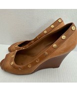 Tory Burch Wedge Heel Leather Medalian sz 9 Slip On Nelson heel sandal P... - $95.73 CAD