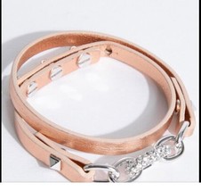 Karl Lagerfeld bracelet Rose Leather Adjustable Stud Crystal Oval Link NWT - £38.77 GBP