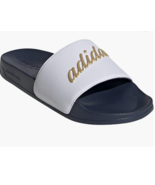 adidas Women&#39;s Adilette Slides Sandal White/Gold Metallic/Shadow Navy Si... - £23.83 GBP
