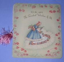 VALENTINE CARD VINTAGE 1940&#39;S CORD TASSLE SILVER FOIL TO MY WIFE SCRAPBO... - £16.01 GBP