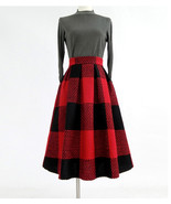 Winter RED PLAID Midi Skirt Women Custom Plus Size Woolen Plaid Skirts - $78.99