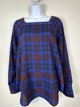Ann Taylor Factory Womens Size M Blue/Red Plaid Square Neck Top Long Sleeve - £9.60 GBP