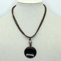 Peyote Bird Designs Handcrafted Sterling Brown Bead Black Disk Pendant Necklace - £19.94 GBP