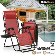 2 Pcs Foldable Zero Gravity Chair Outdoor Beach Lounge Recliner W/Dringk... - $153.99