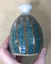 Signed Simon Art Pottery 5 1/4 Inch Stony Blue Gray Speckled Bud Vase Boho - £32.98 GBP