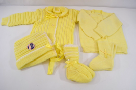 Vintage Baby Clothes Lot Yellow Knits Socks Sweater Hat 0-6 Mths Toddletime NOS - £23.25 GBP
