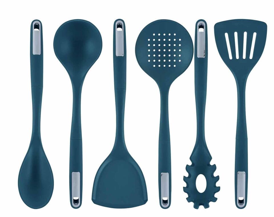 NEW Met Lux 14" Silicone Utensil Set Cooking 6 Piece TEAL Spoon Turner Ladle