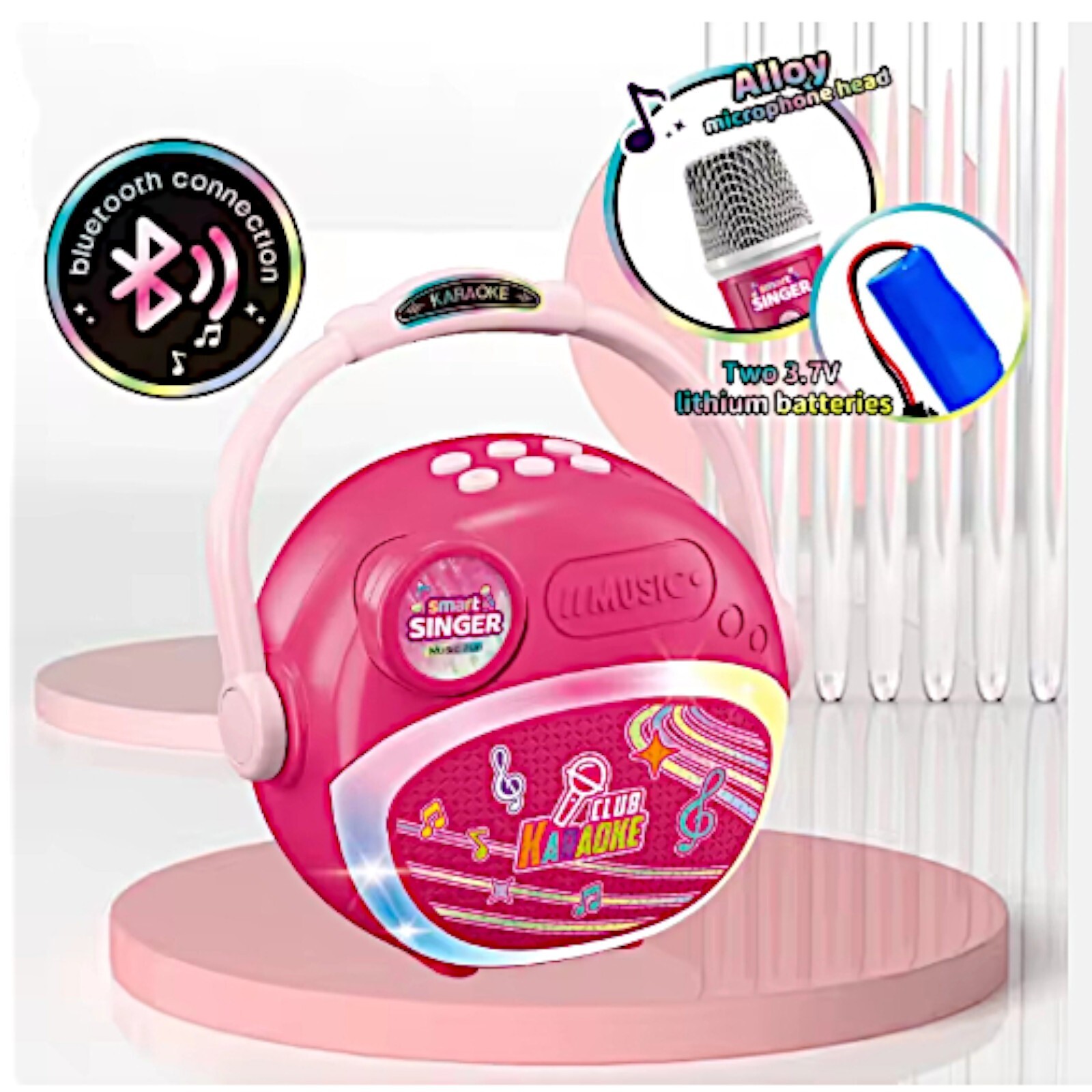Smart Singer Karaoke Machine 2 Microphones Wireless BT Speaker Home Party Set Item image 11