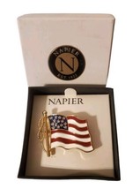 NWT Napier Gold Tone American Waving Flag On Pole Brooch Enamel - £15.19 GBP