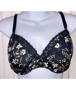 Women&#39;s Dorina Bra Sz 38C Black Cream Floral Design Lace Trim Padded Und... - $318.14 MXN