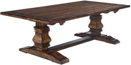 Dining Table Tuscan Harvest Antiqued Plank Top Rustic Pecan Carved Pillars - £4,163.84 GBP