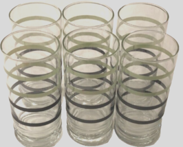 Libbey Sage Green Black Rings Clear Tumbler Drinking Glass 16 oz. Lot of 7 - $43.53