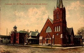 Rare Leighton POSTCARD-ST. Mary&#39;s Catholic Church &amp; School,Conneaut, Oh BK59 - £7.04 GBP