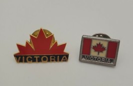 Victoria BC Canada Souvenir Collectible Flag &amp; Maple Leaf Pin Lot of 2 - £15.42 GBP