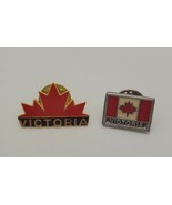 Victoria BC Canada Souvenir Collectible Flag &amp; Maple Leaf Pin Lot of 2 - £15.50 GBP