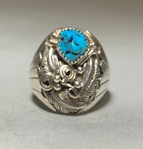 Navajo ring turquoise sterling silver band women men size 11.50 - £107.95 GBP