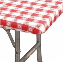 Thin Plastic Tablecloth,29&quot;x72&quot; Oblong, Flowers On Red &amp; White Gingham, Stay Put - £7.02 GBP