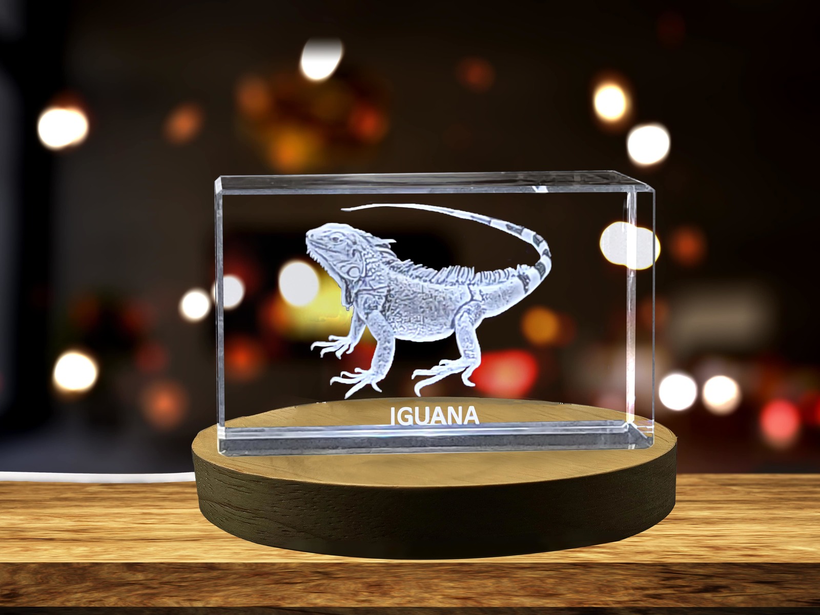 LED Base included | Graceful Iguana Crystal Carvings | Exquisite Gems Etched